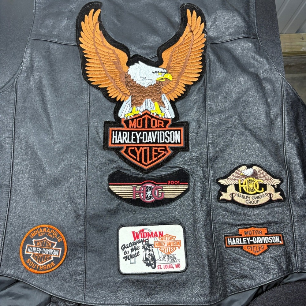 St John's Bay Leather Vest XXL Harley Davidson Patches Biker‎ Sleeveless